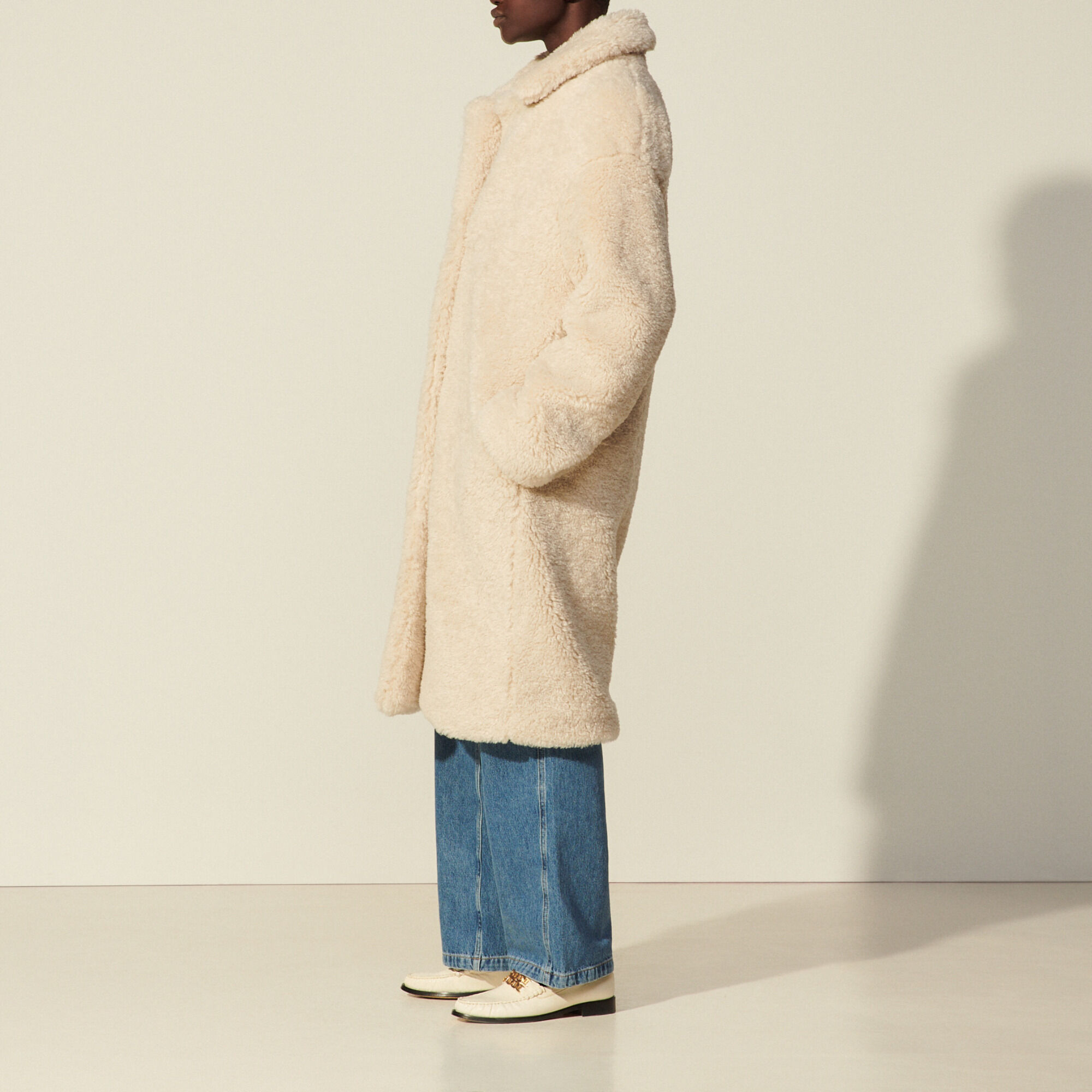 sandro long faux fur coat