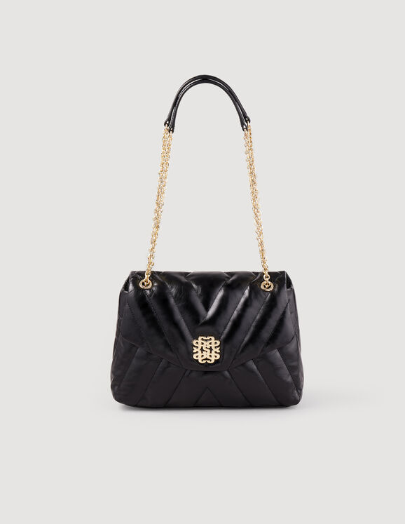 Black Leather-Look Quilted Chain Strap Shoulder Bag