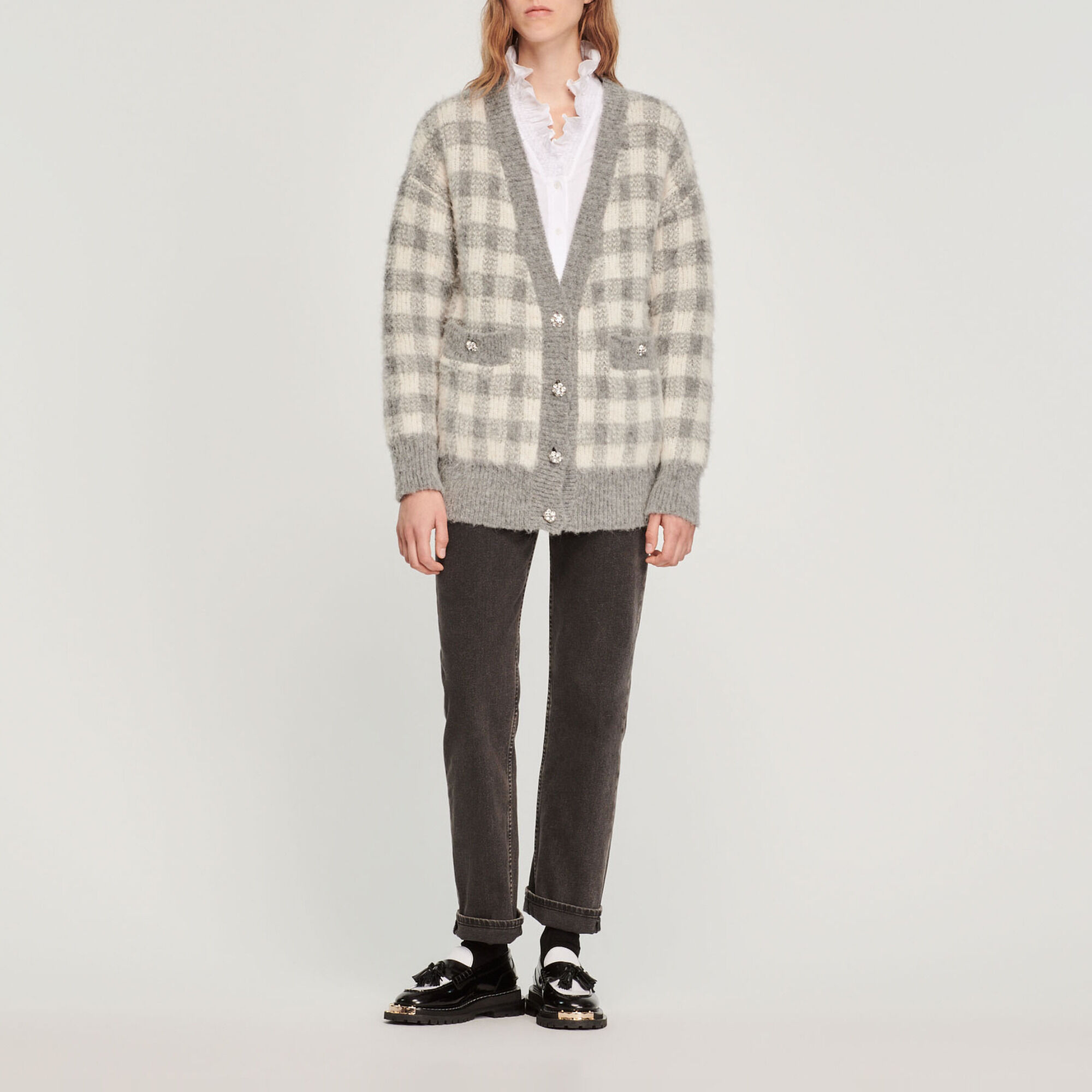 Ontario Checked jacquard cardigan - Sweaters | Sandro Paris
