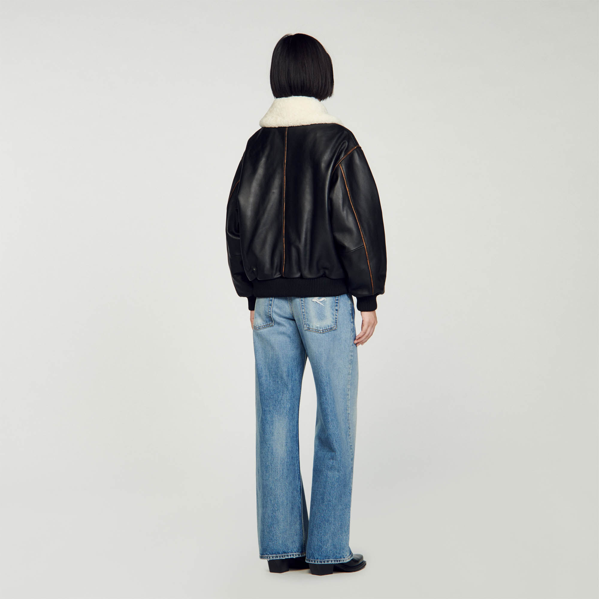 Sandro aviator jacket with sheepskin collar new arrivals
