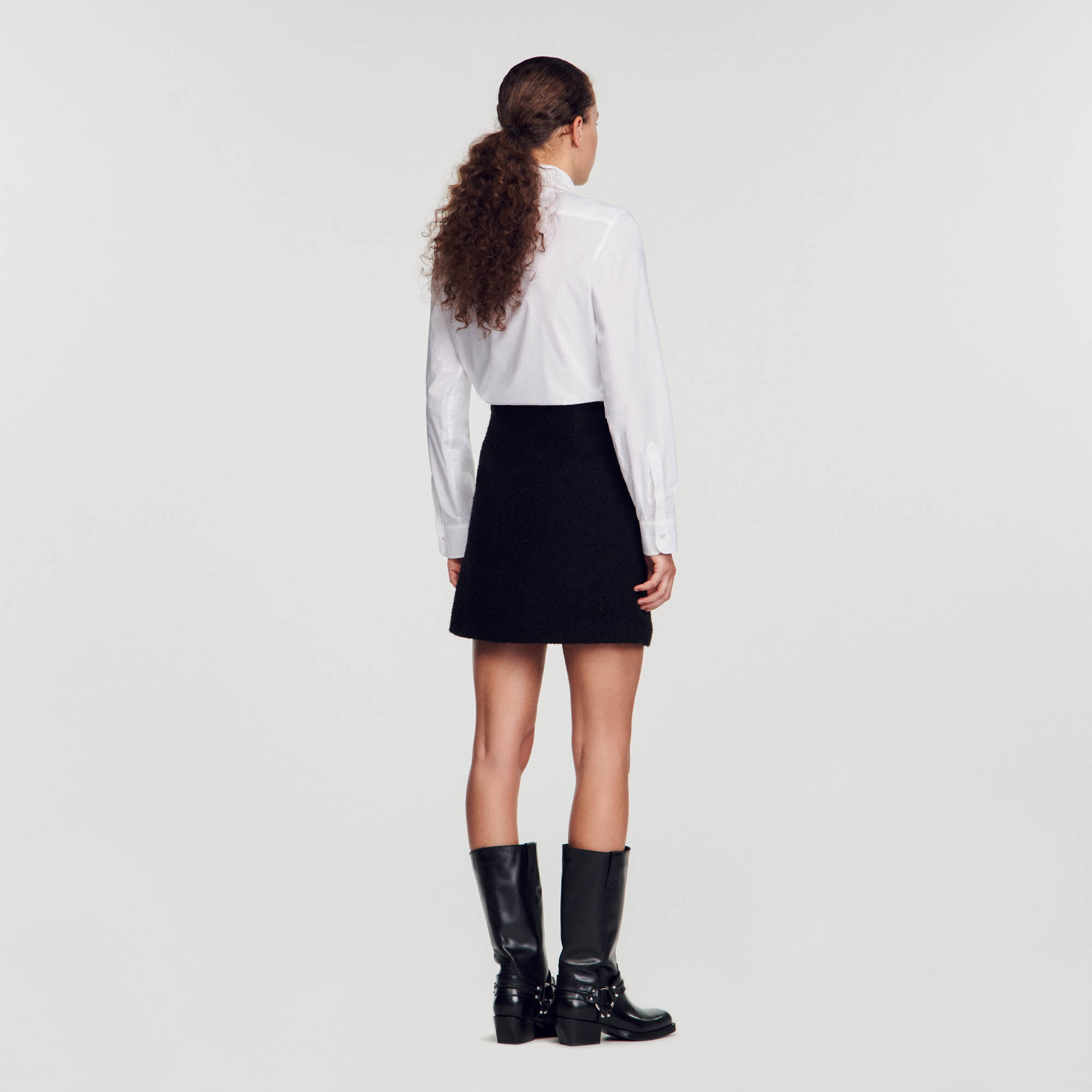 Short black eyelet top skirt