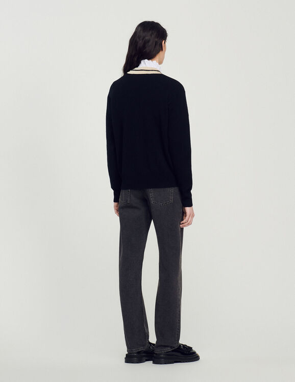 Sweater with contrasting V-neck - Sweaters & Cardigans | Sandro Paris