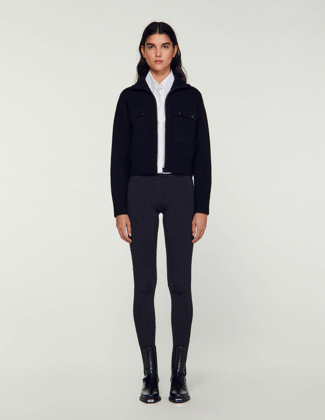 Firsty Velvet-effect cropped coatigan - Sweaters & Cardigans | Sandro Paris