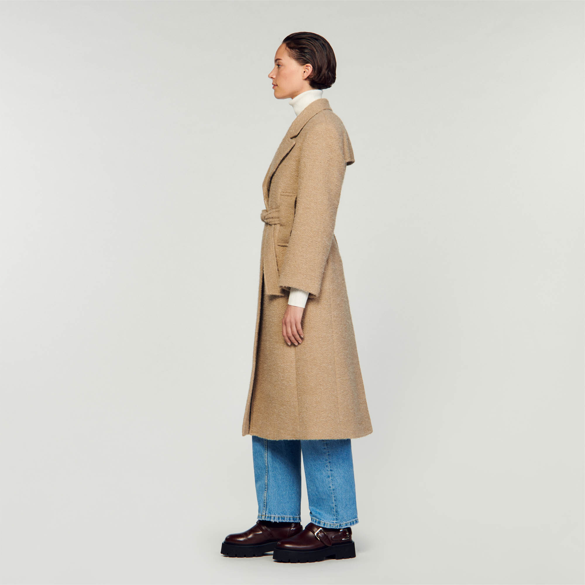 Linoy Long bouclé coat - Coats | Sandro Paris