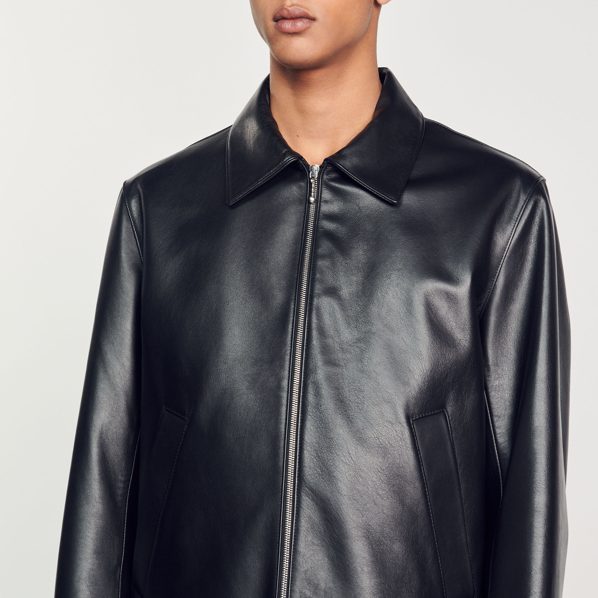 Leather Smooth leather jacket - Jackets | Sandro Paris