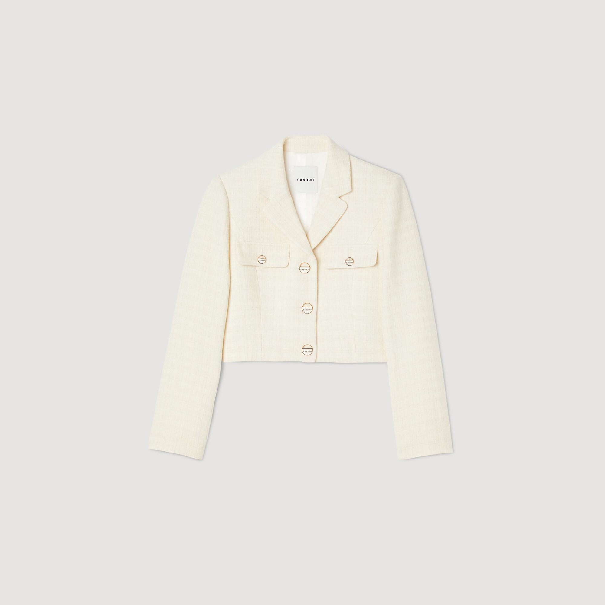 Edma Cropped tweed button-up jacket - Jackets & Blazers | Sandro Paris