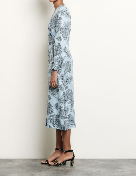 Printed silk blend midi dress : Dresses color Blue