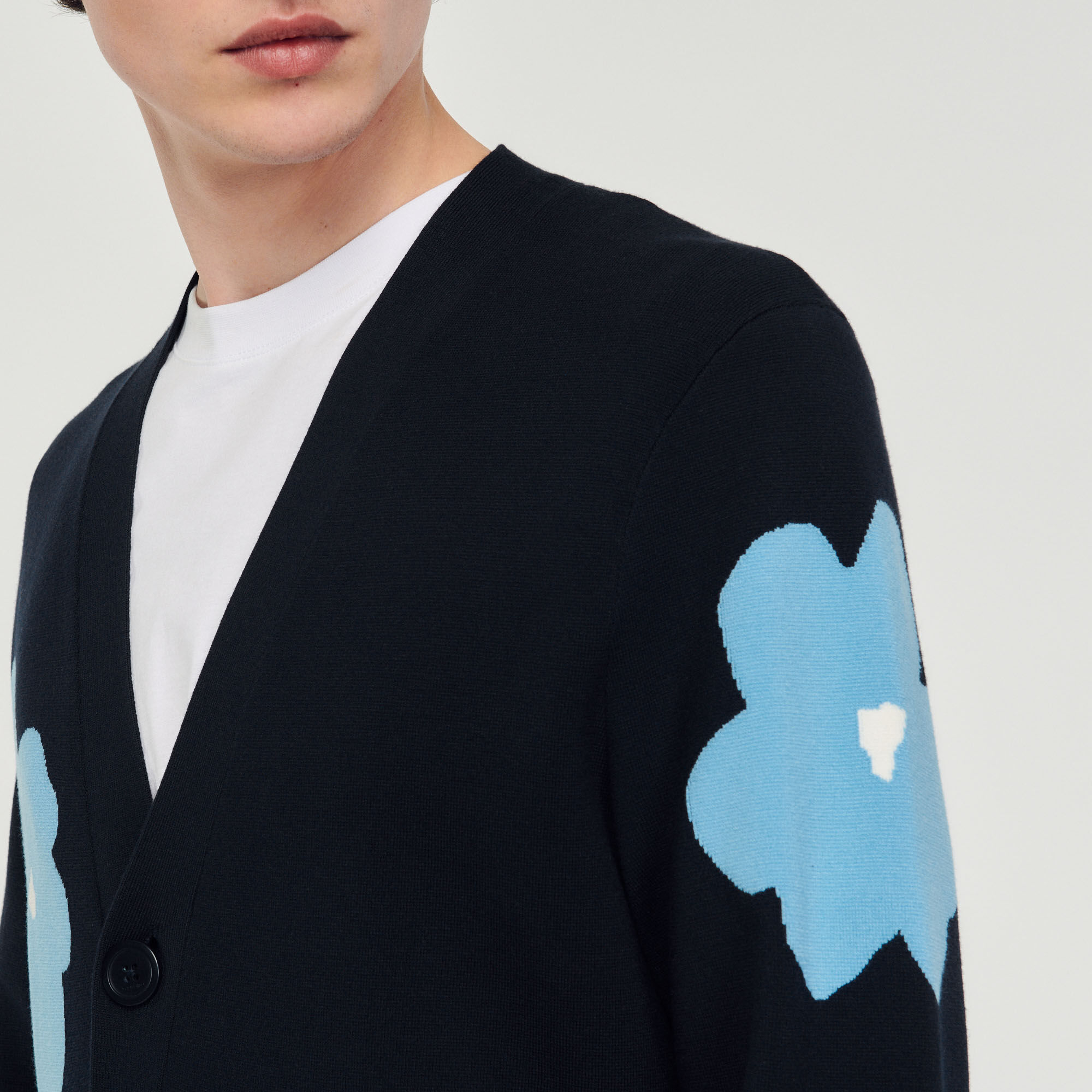 Knit cardigan with flower motifs - Shirts | Sandro Paris