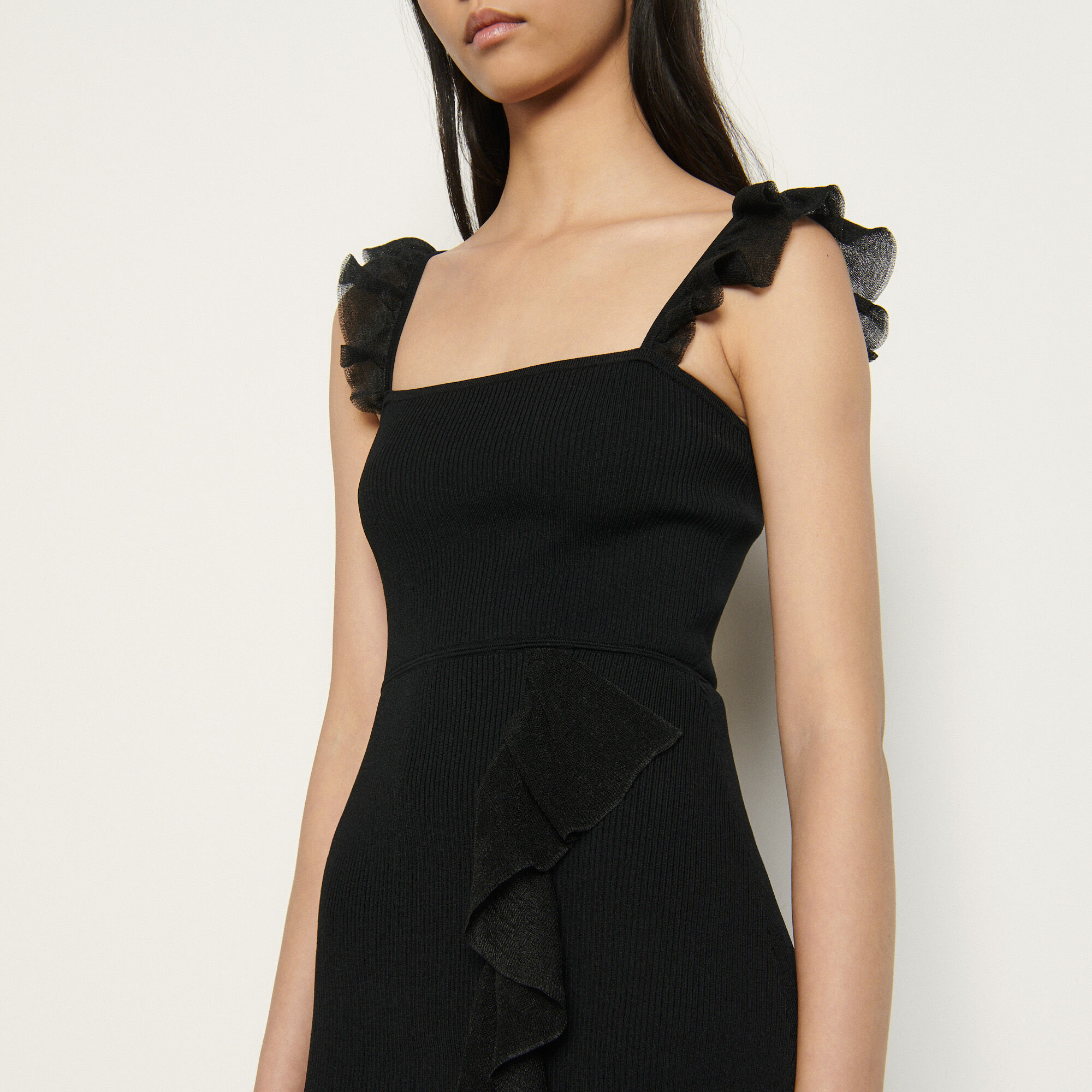 sandro black ruffle dress