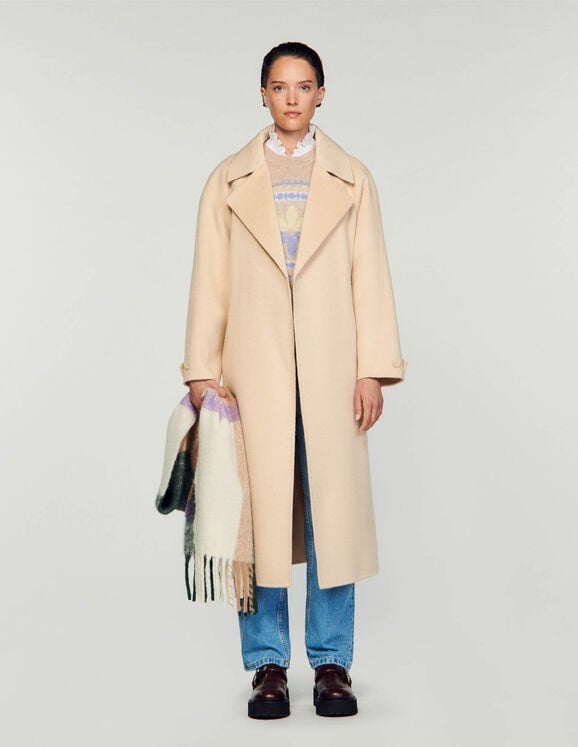 Double-breasted wool trench coat Beige US_Womens