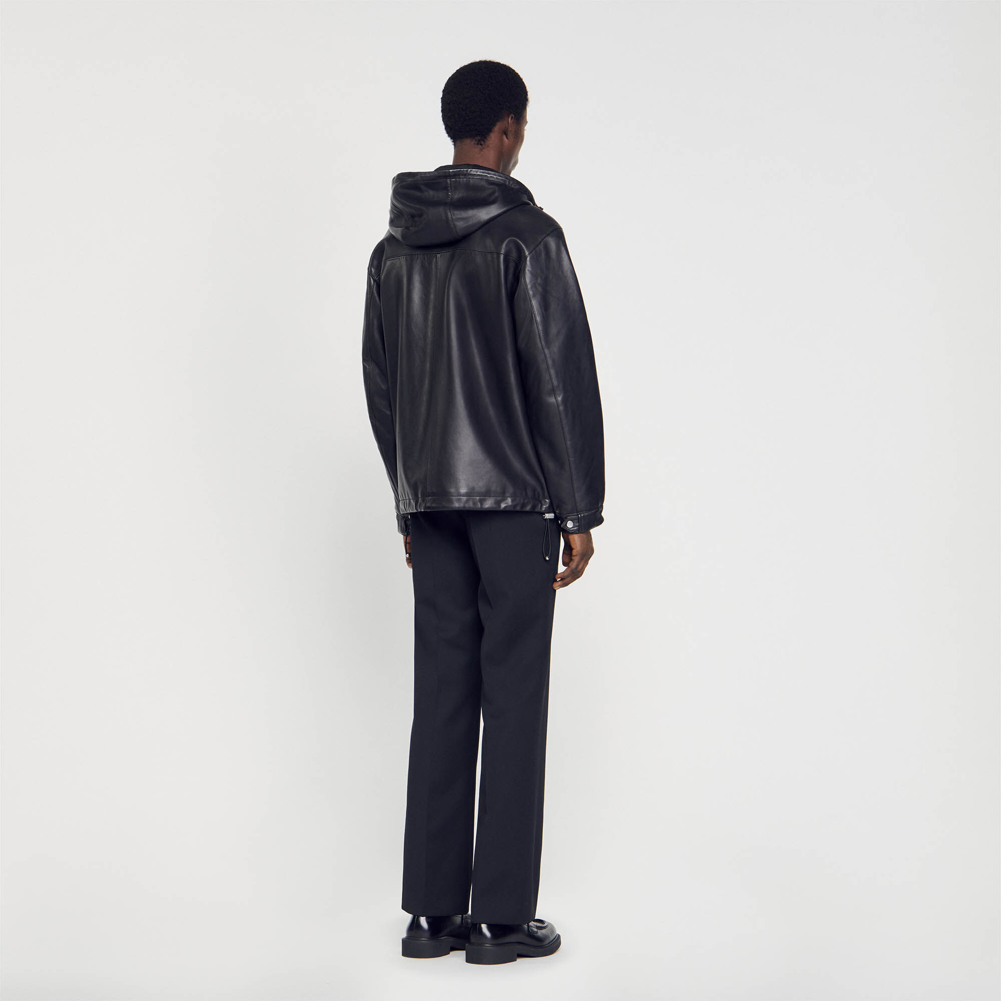 Sandro leather trucker jacket sale