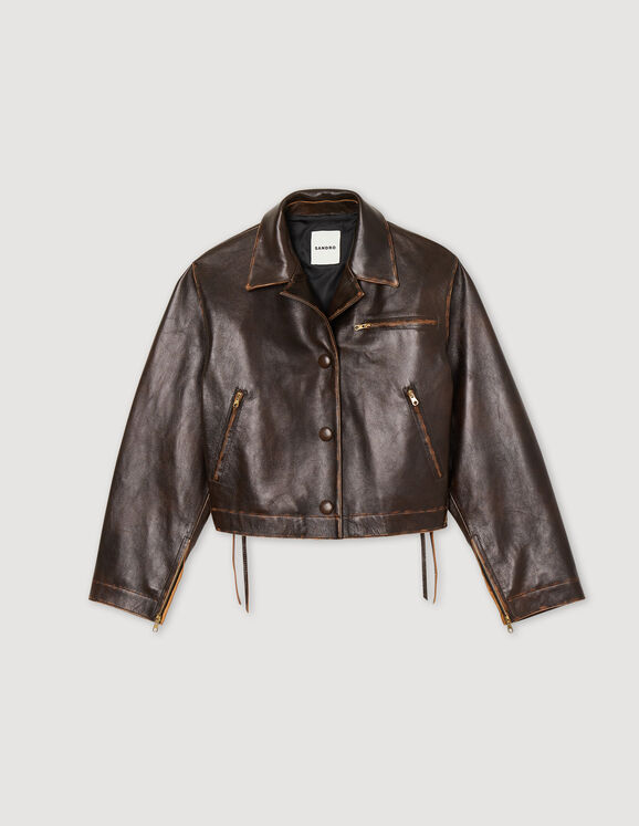 Jude Distressed leather jacket - Jackets & Blazers | Sandro Paris