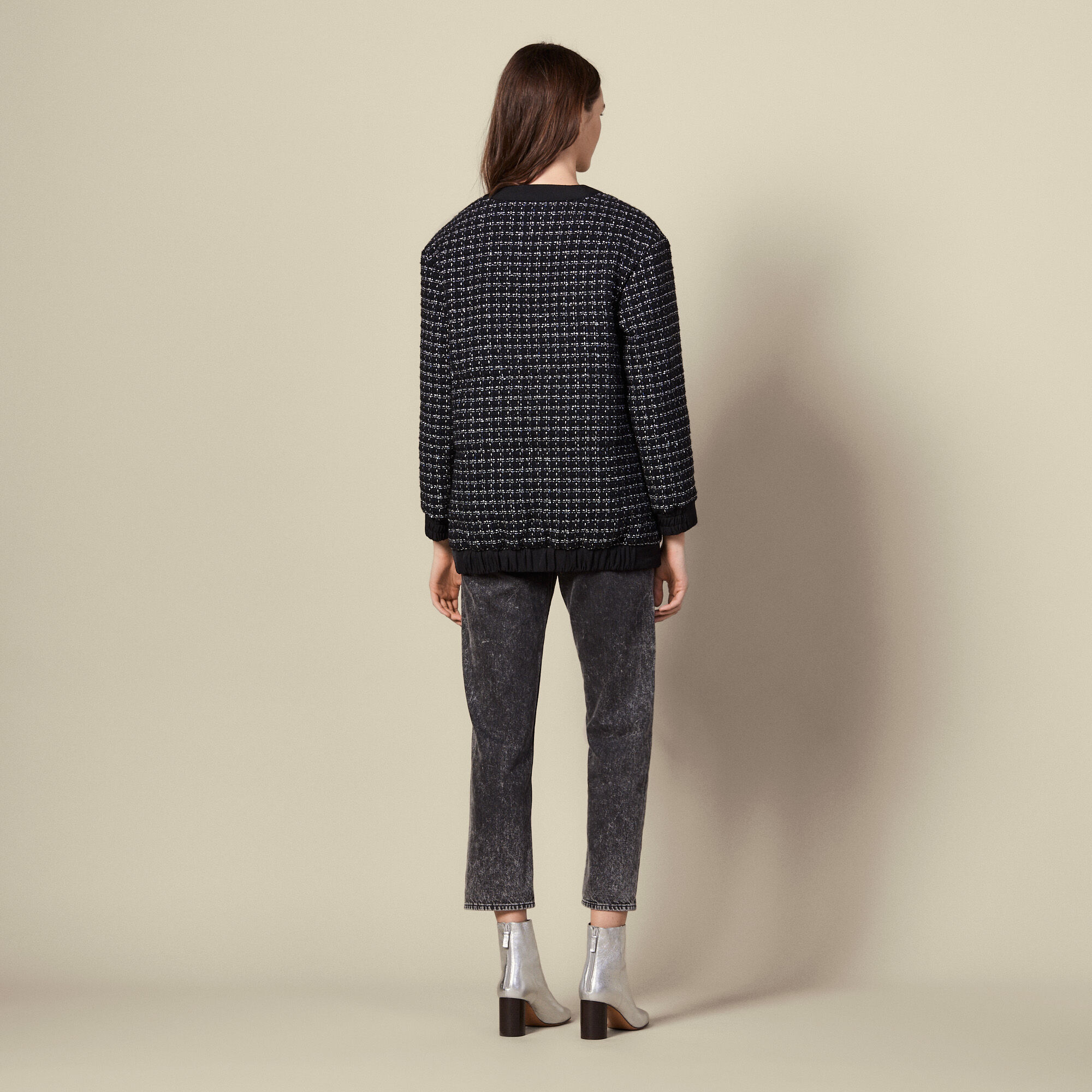 Sandro oversized quilted tweed jacket clearance