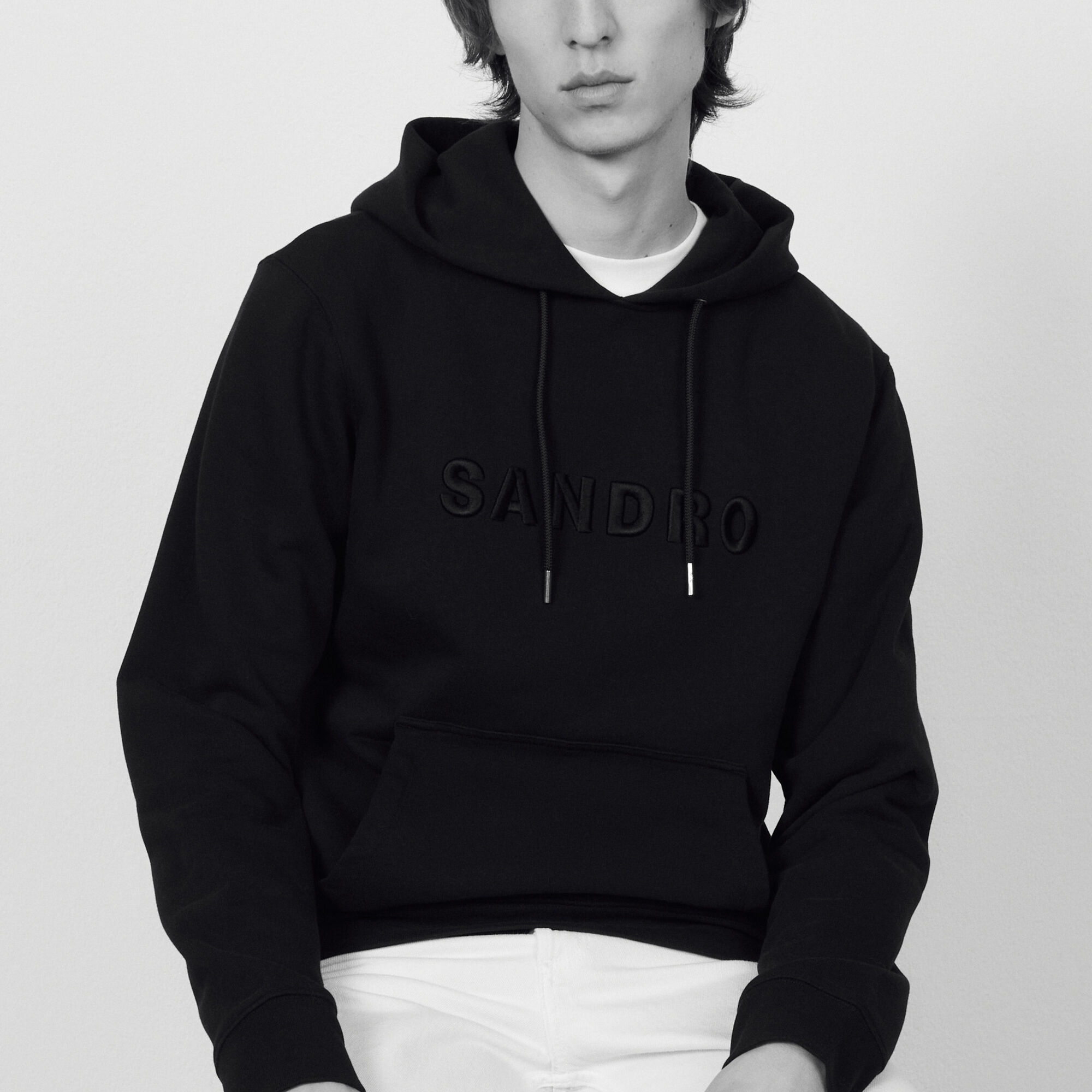 Cotton hoodie with Sandro print - Sweatshirts | Sandro Paris