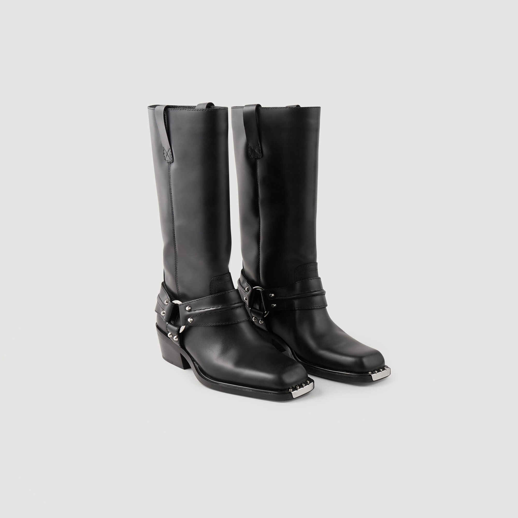 Ladies black biker boots size 6 sales
