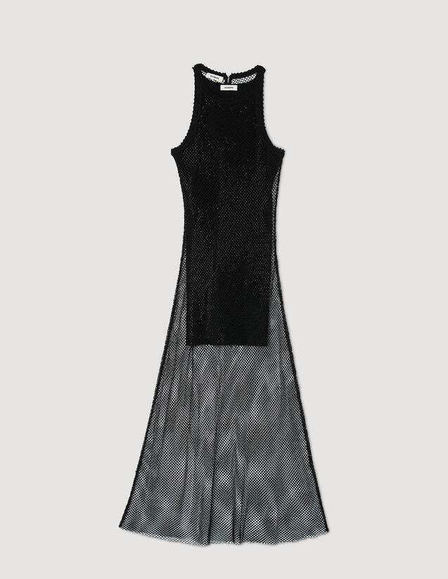 Long shiny mesh dress Black US_Womens