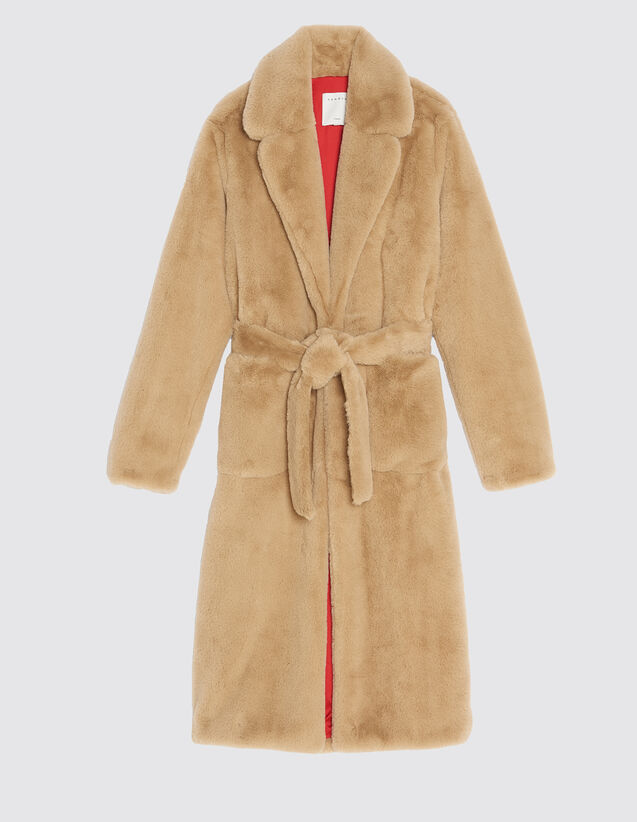 Long faux fur coat - Coats | Sandro Paris