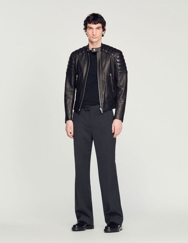 Sandro Leather jacket with quilted trims. 1