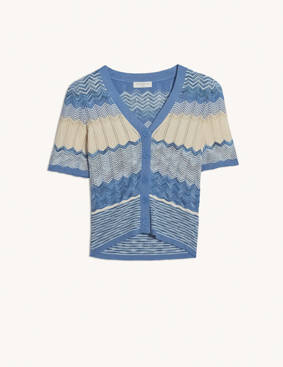 Short-sleeved striped cardigan : Tops & Shirts color Sky Blue