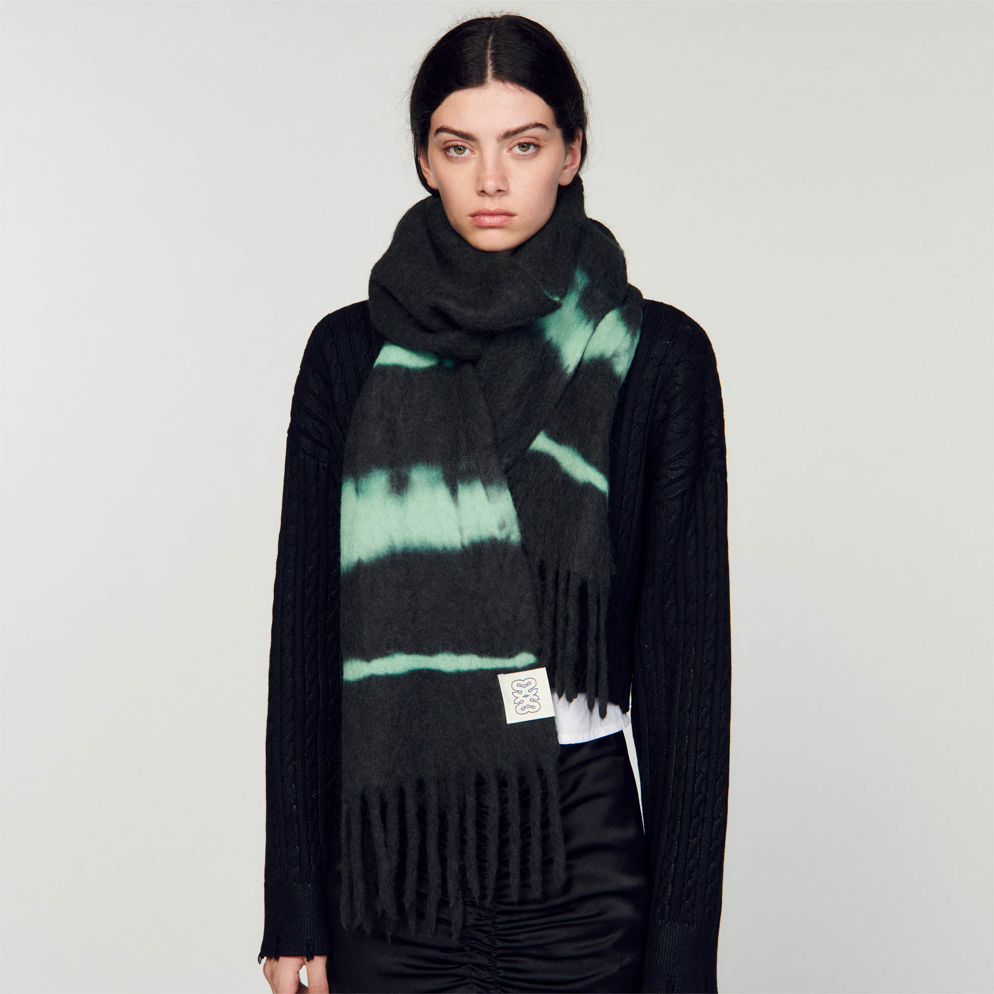 Sandro coat with fringed top scarf collar