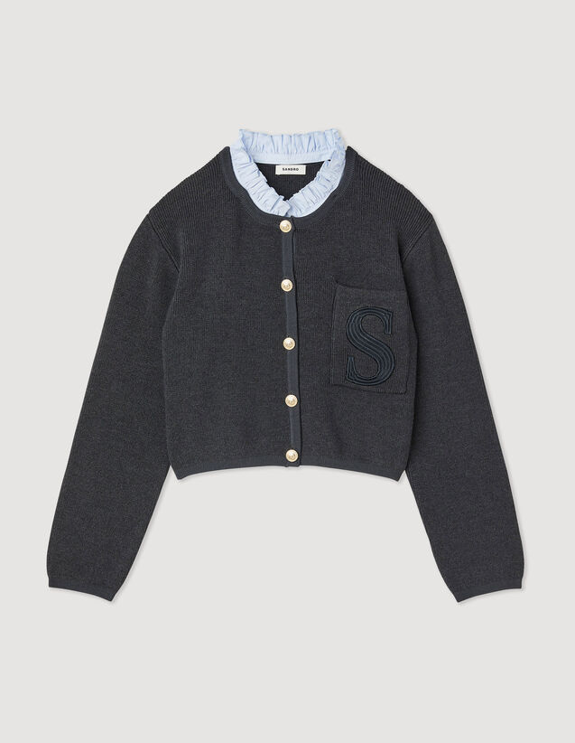 Sandro Knit cardigan with embroidered pocket. 2
