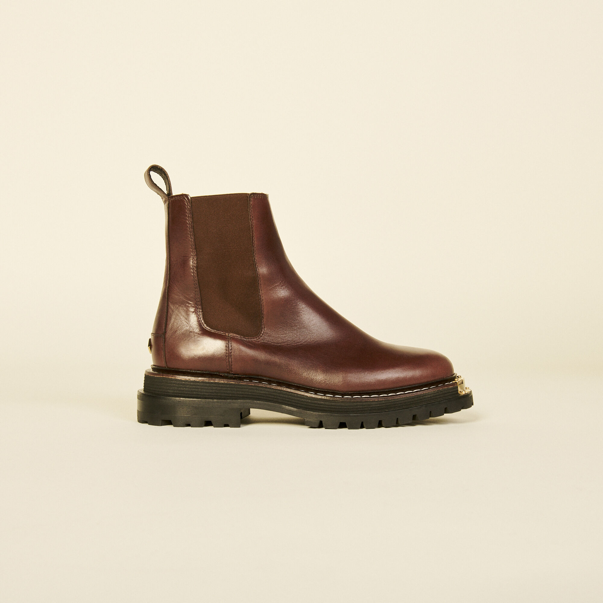 Leather boots with notched sole - Boots | Sandro Paris
