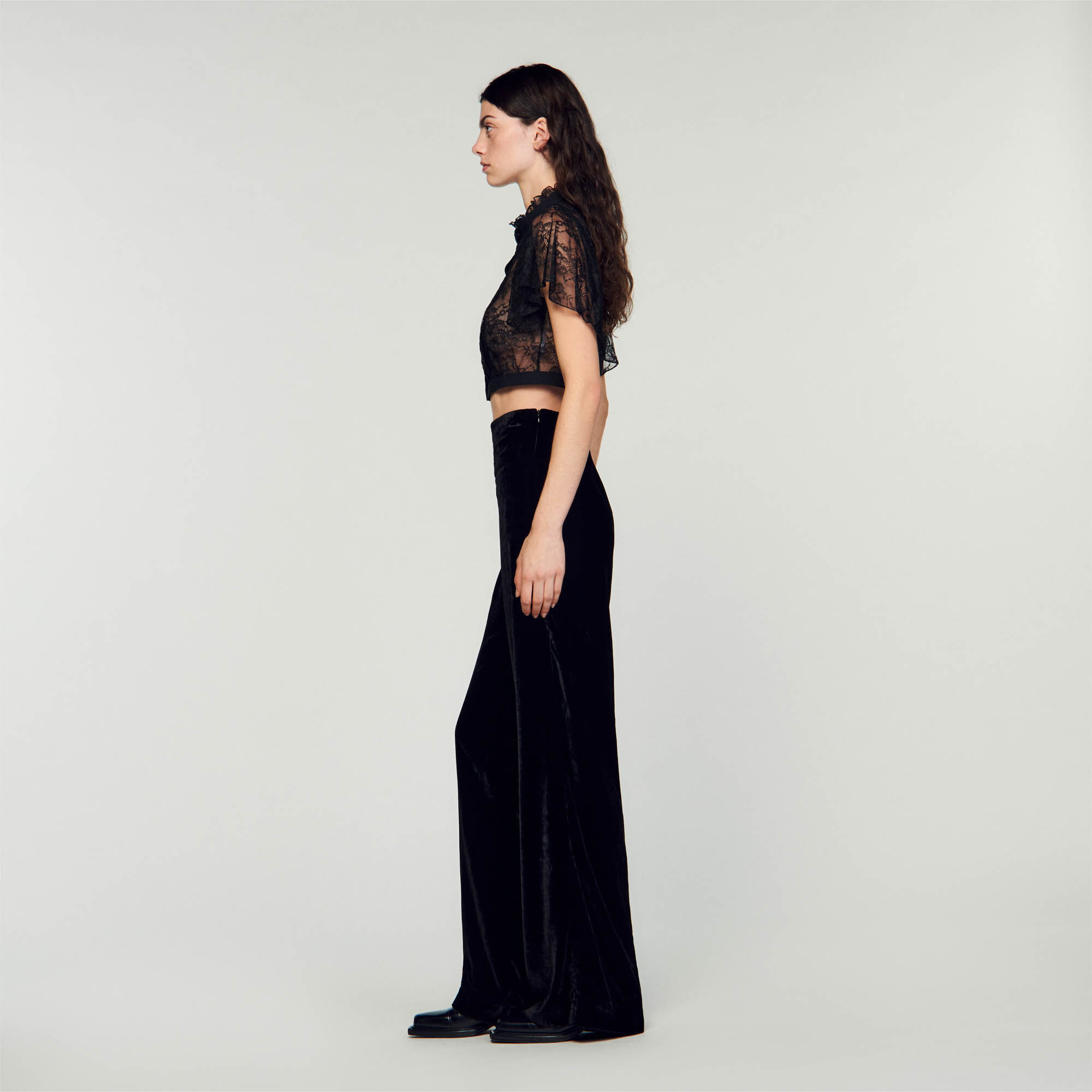 Zara wide top leg velvet trousers