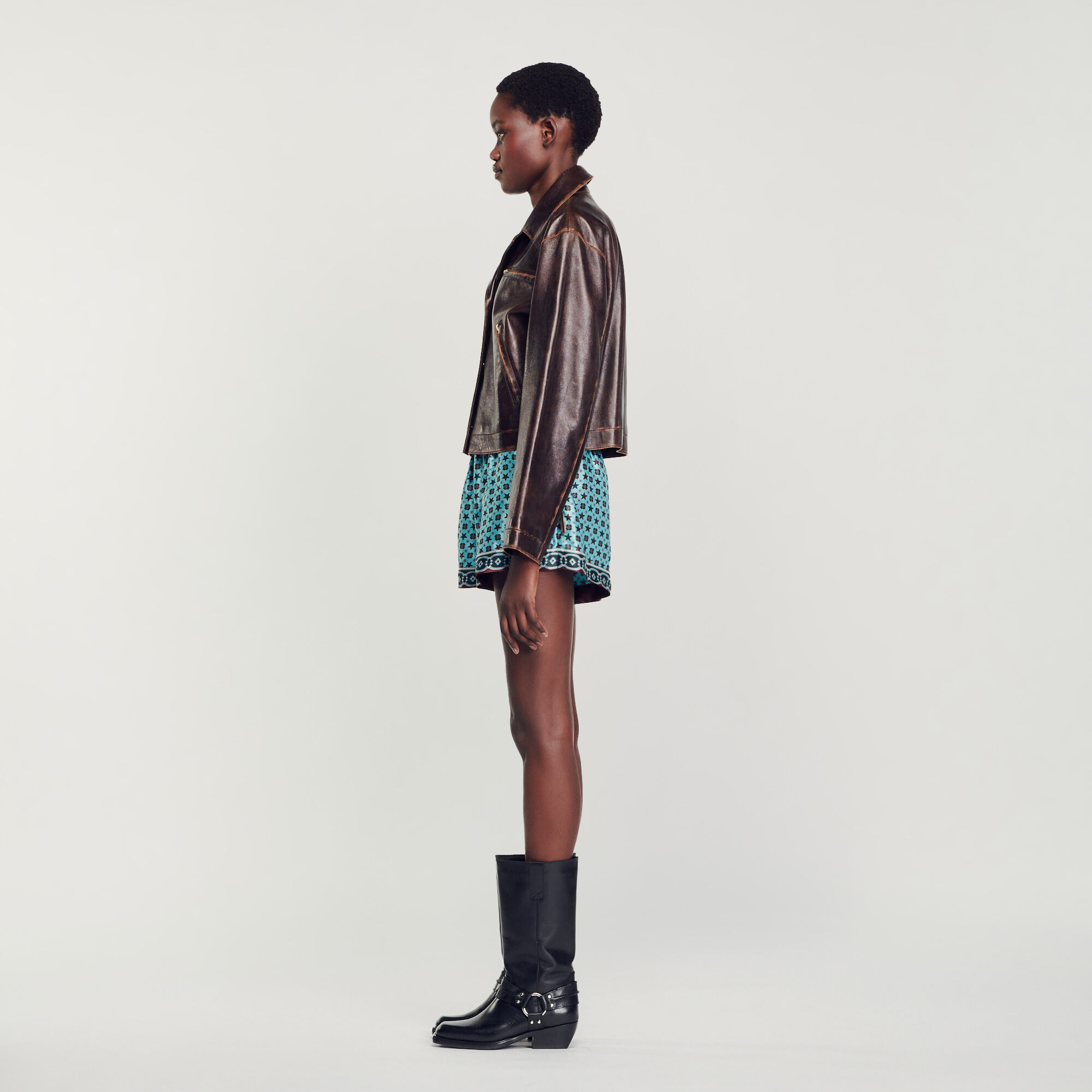 Sandro veinarde leather online jacket