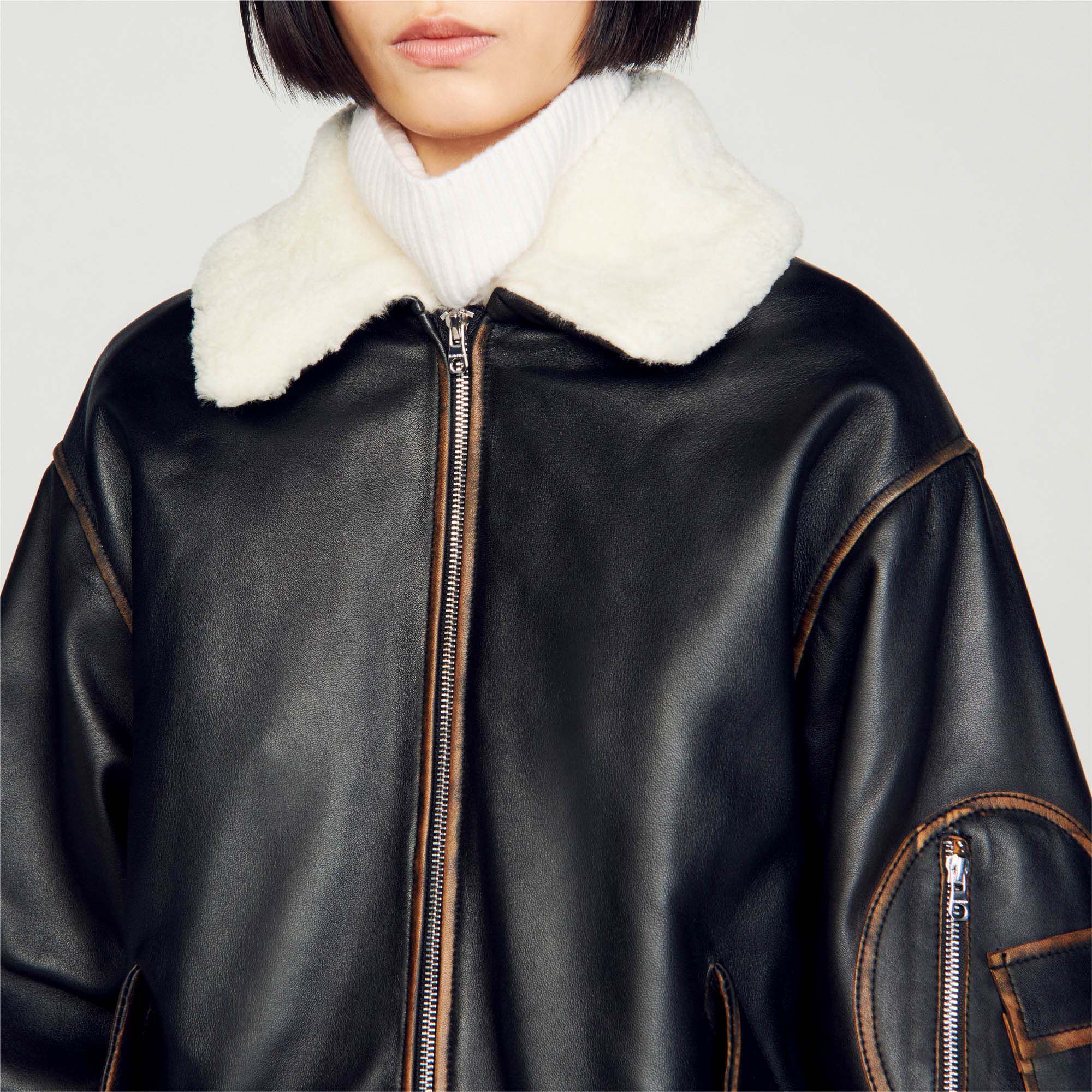 Sandro leather 2025 bomber jacket