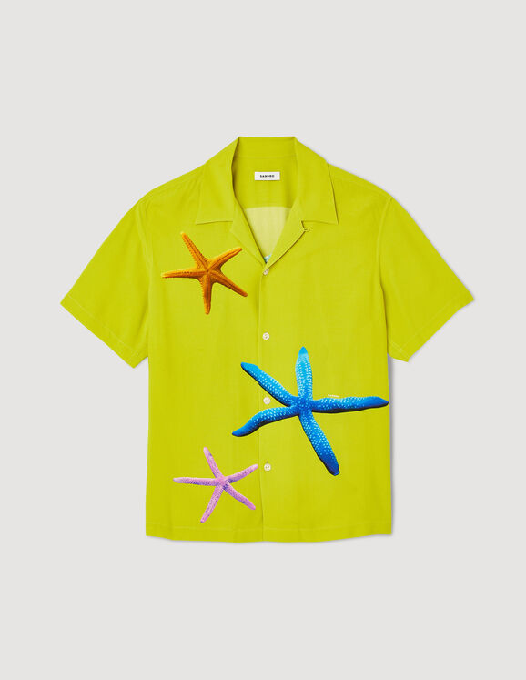 Sandro Paris Starfish-Print Short-Sleeve Shirt - Blue