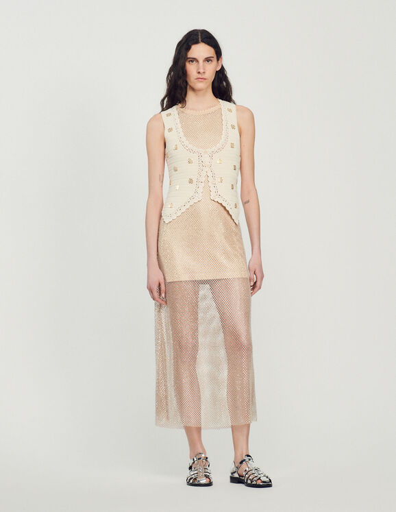 Sandro Long shiny mesh dress