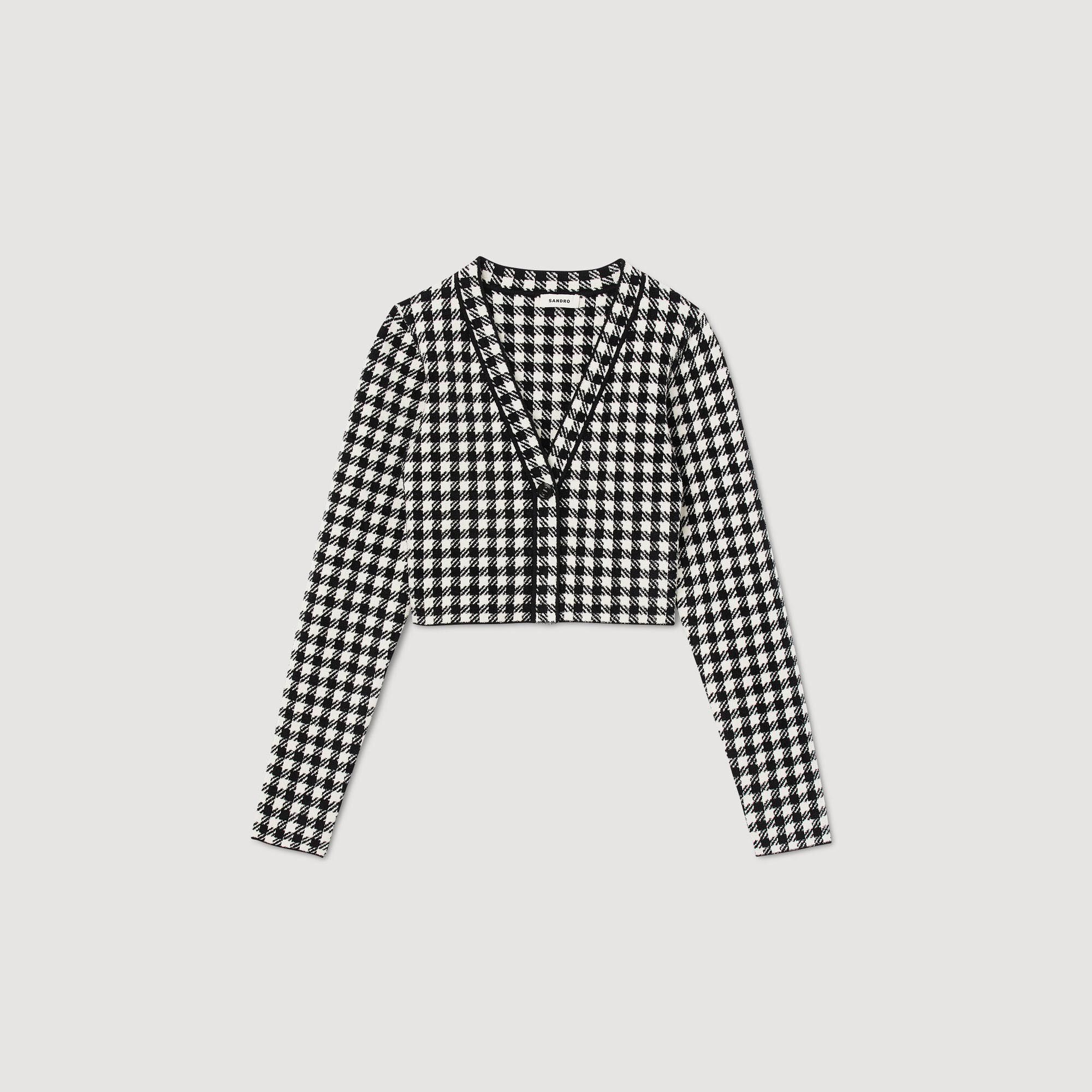 Cropped gingham knit cardigan