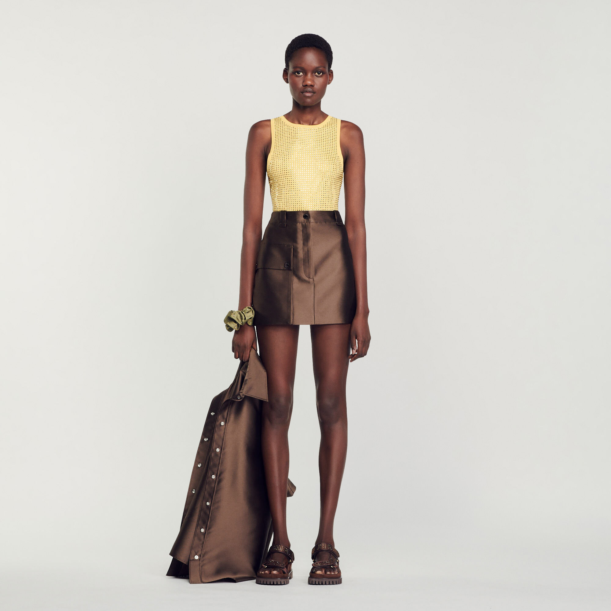 Sandro brown leather skirt top