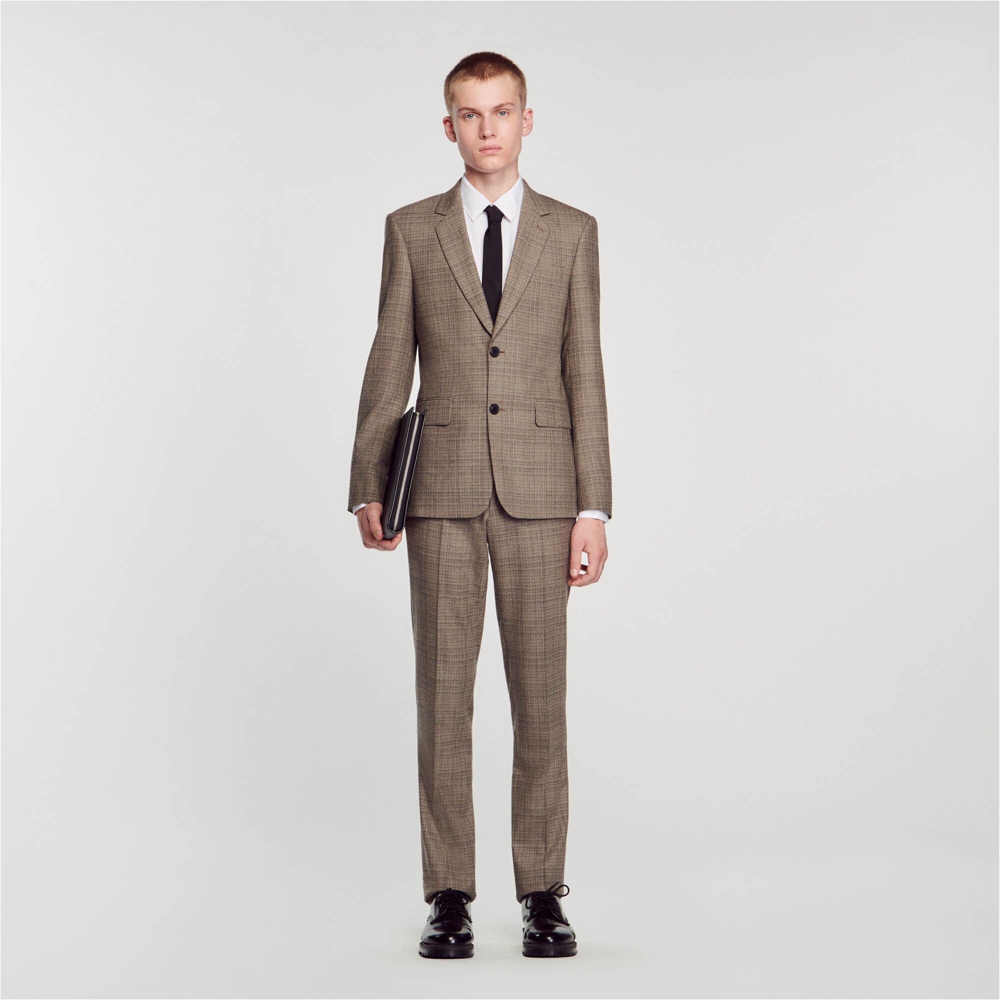 Sandro long top checked wool coat