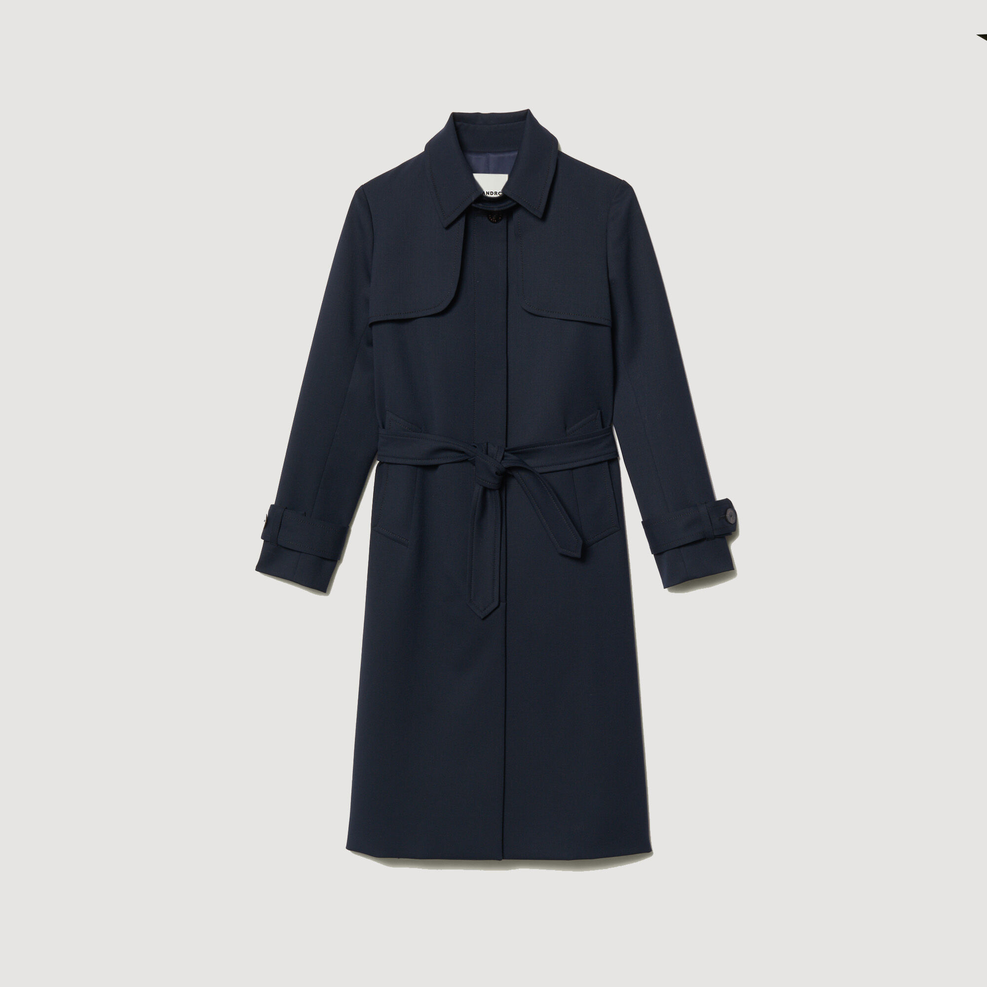 Navy Trench coat with pleated inset - Coats | Sandro Paris