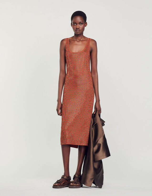 Rhinestone-embellished dress Brown US_Womens