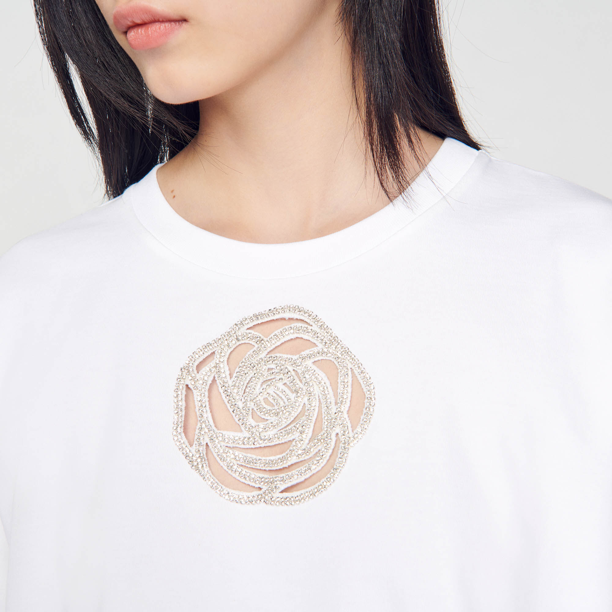 Roses Rhinestone rose T shirt T shirts Sandro Paris