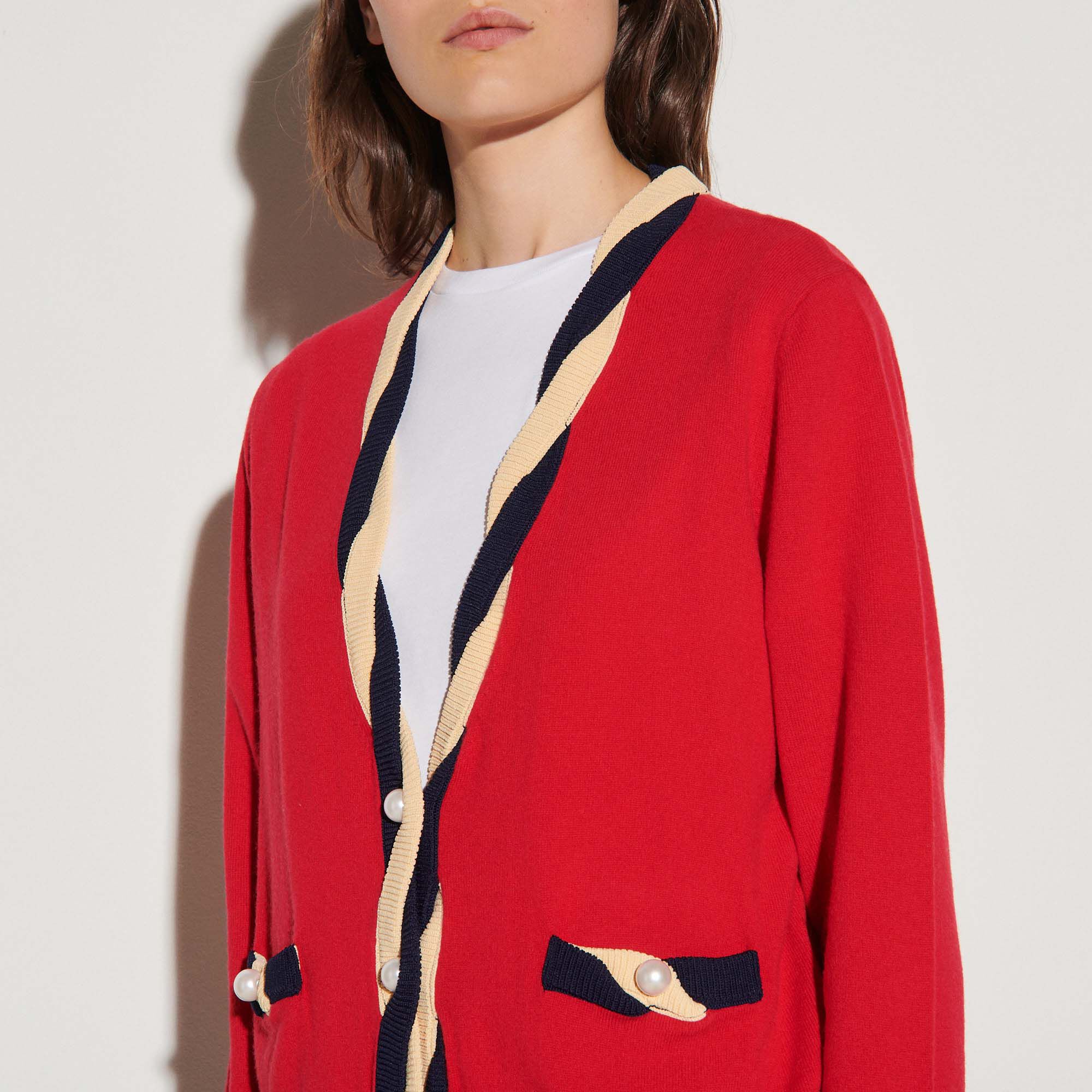 red wool cardigan womens