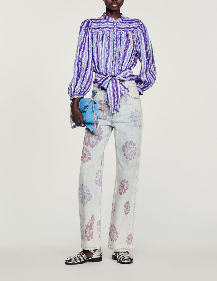 Sandro Cropped silk shirt with a floral print. 1