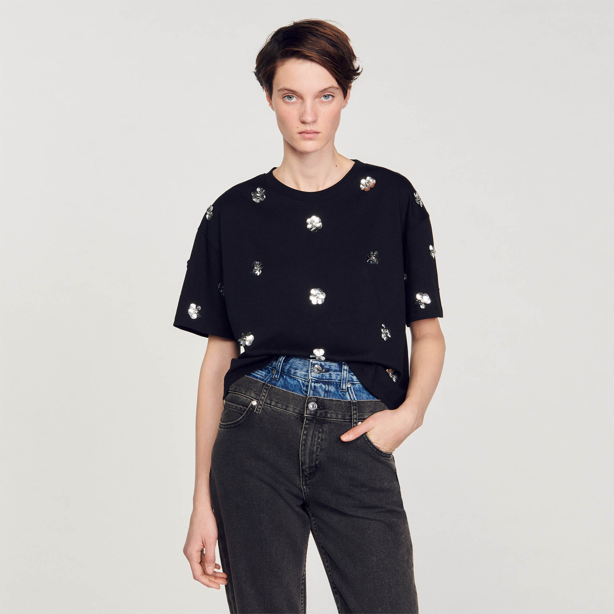 Zara sequin cheap flower sweater