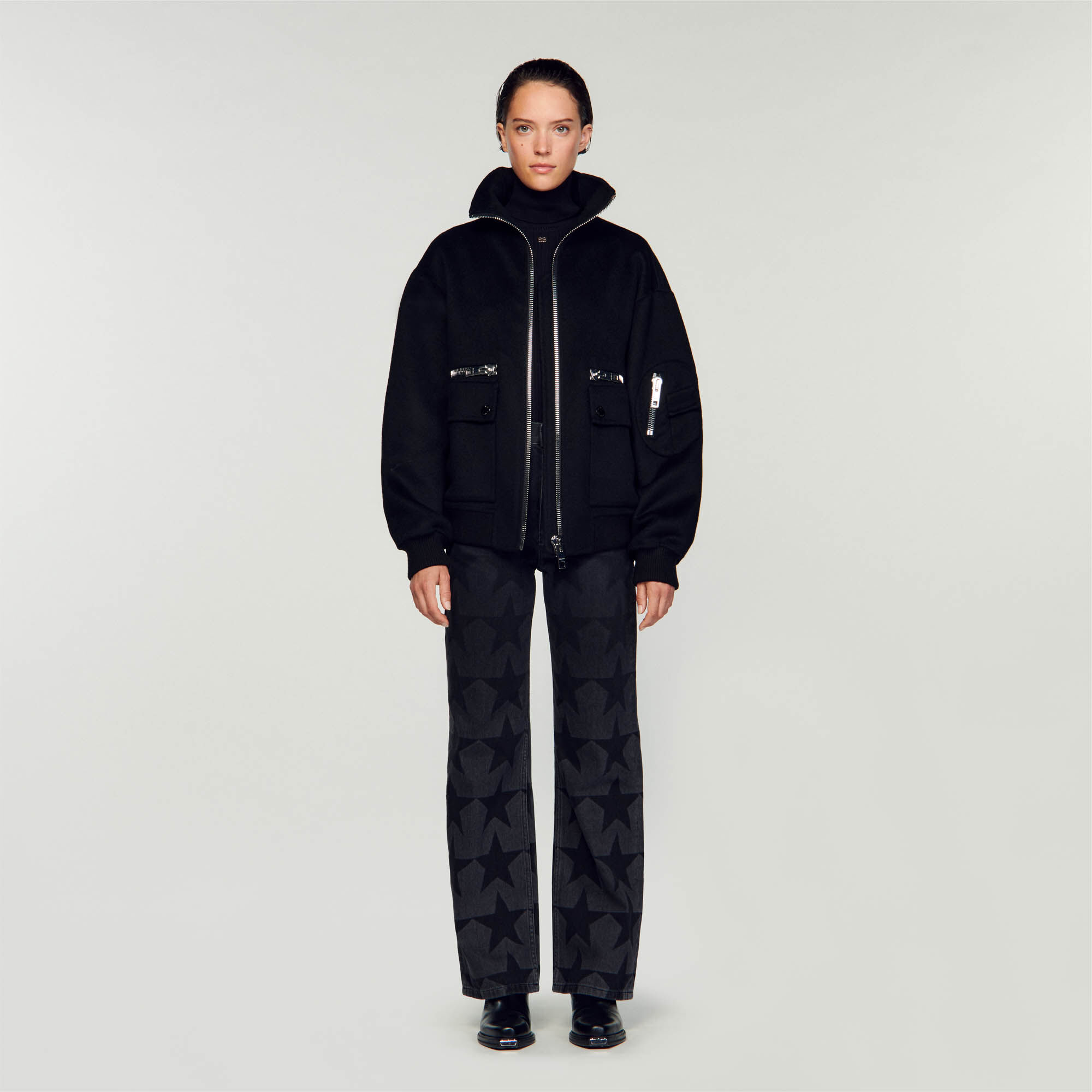 Zip front bomber jacket sales