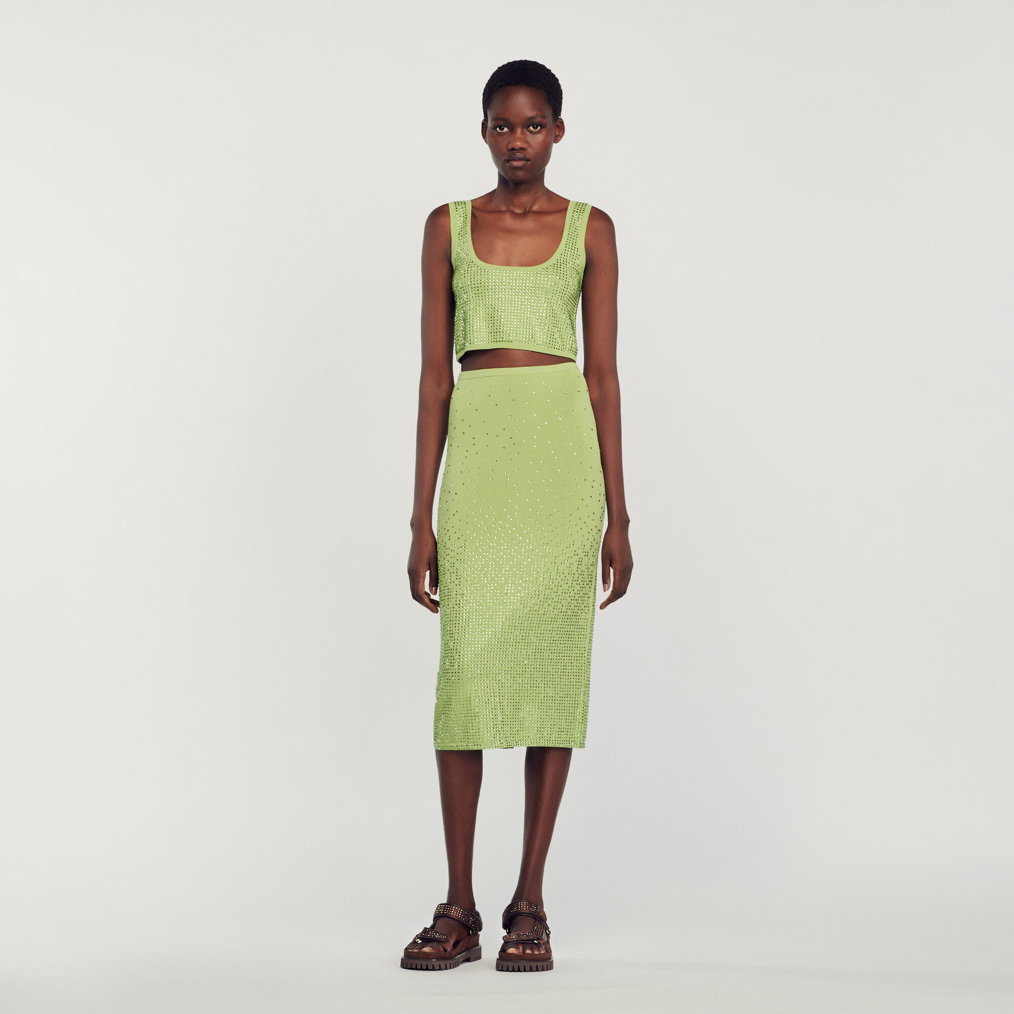 Manray Rhinestone-embellished midi skirt - Skirts | Sandro Paris
