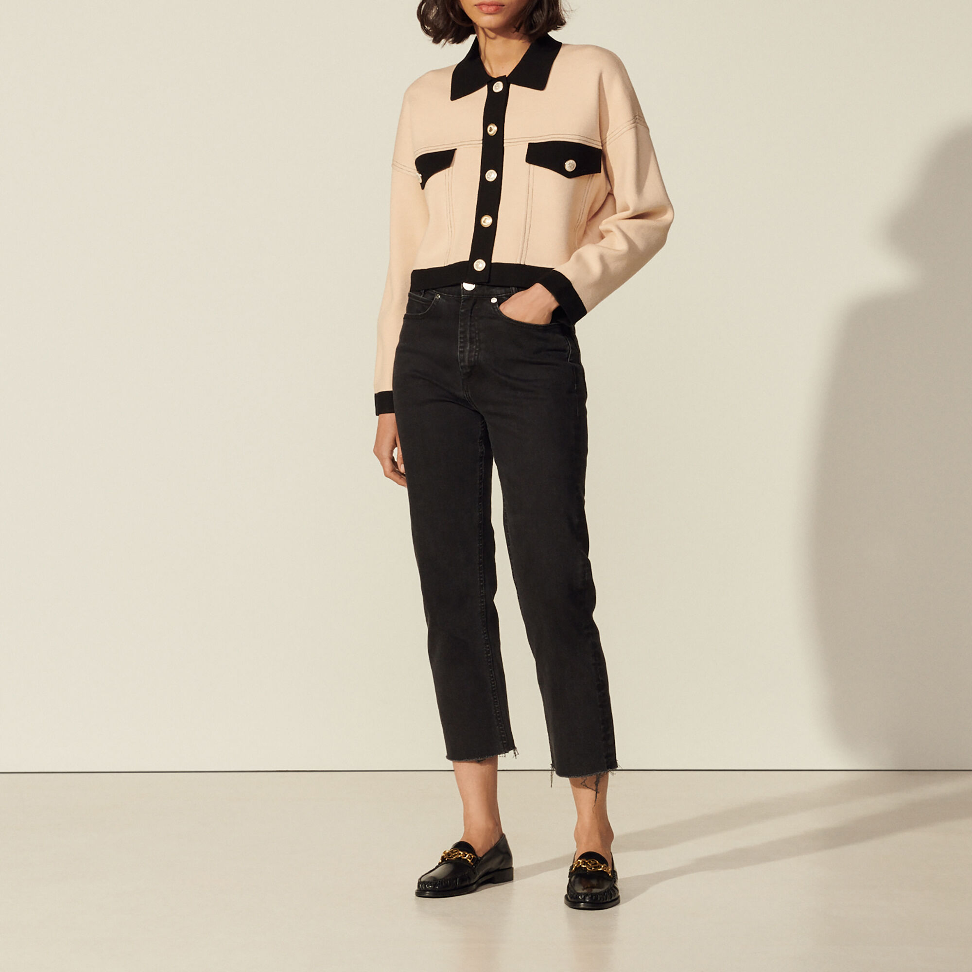 Sandro cropped cardigan with topstitching