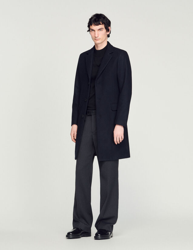 Coats Men Sandro Paris Com, Men S Black Cotton Pea Coat With Fur Collar