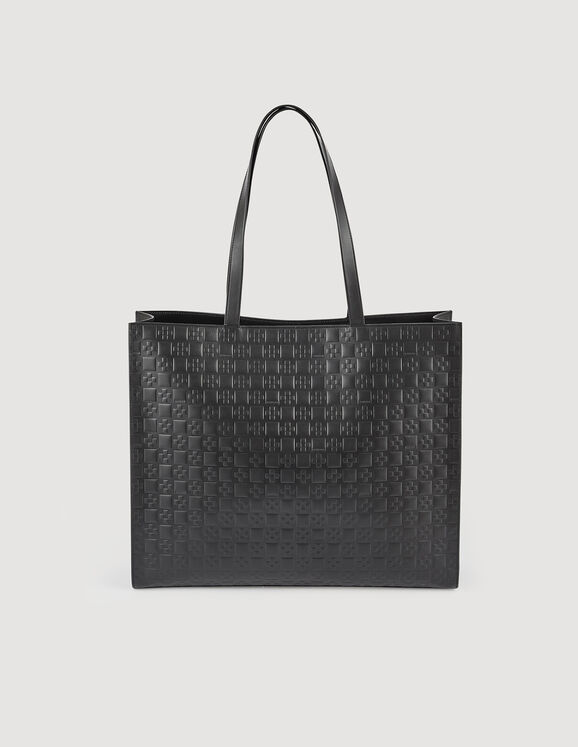 Sandro | S Monogram-Embossed Small Leather Bag | Black