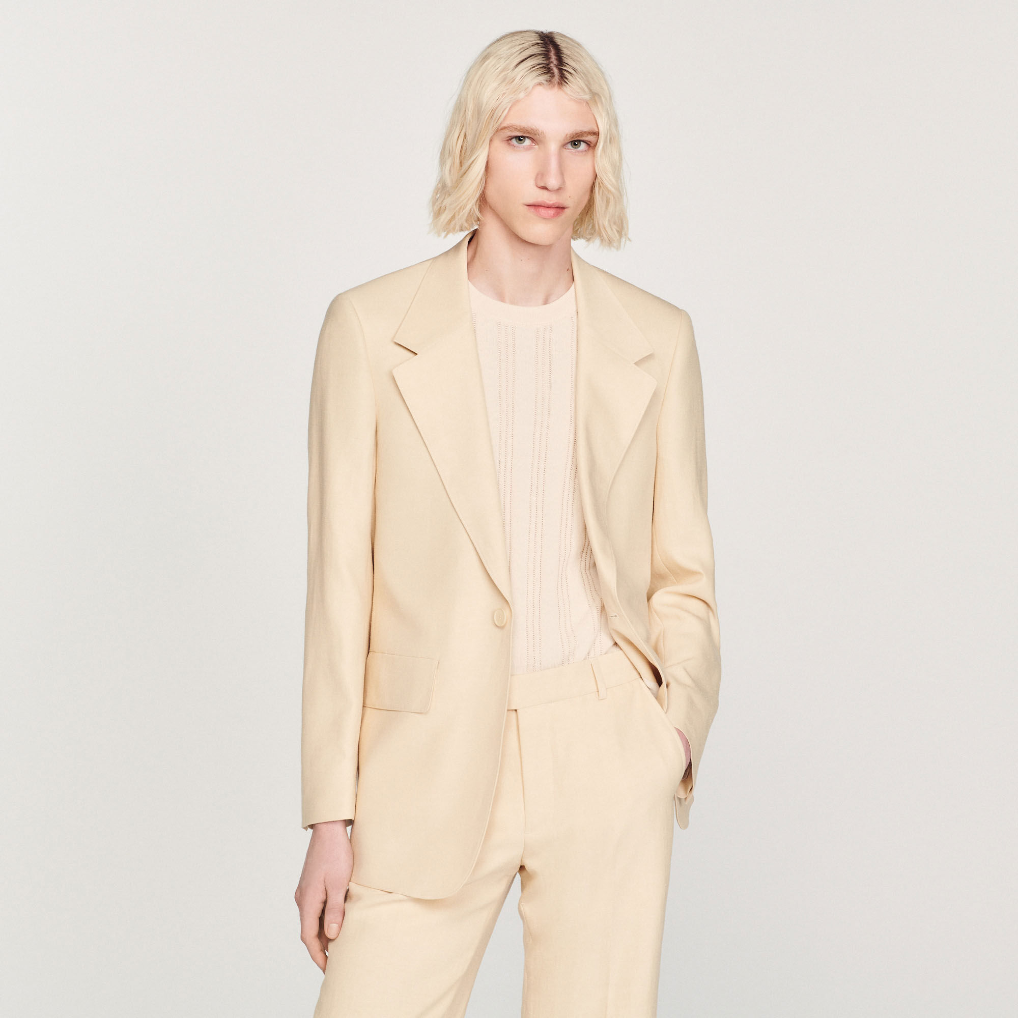 Ecru Linen suit jacket - Suits & Blazers | Sandro Paris