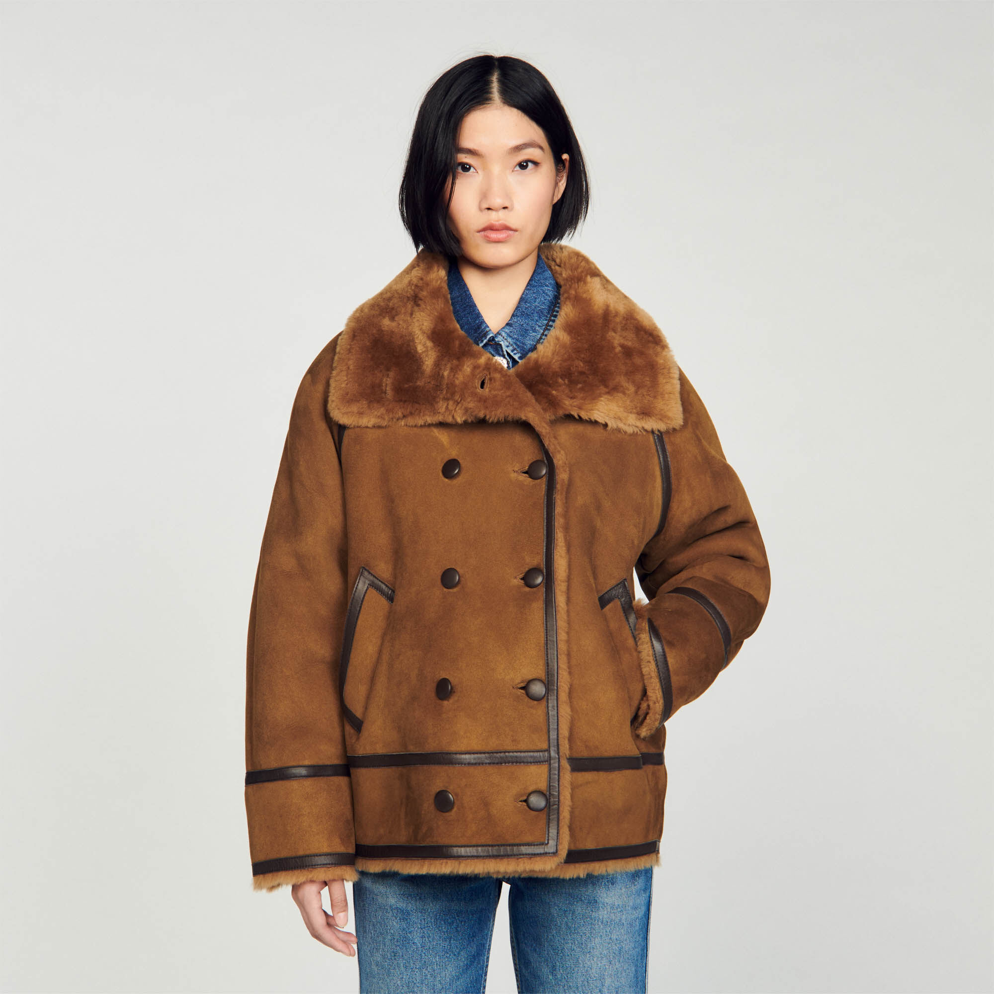 Sandro reversible shearling coat sale