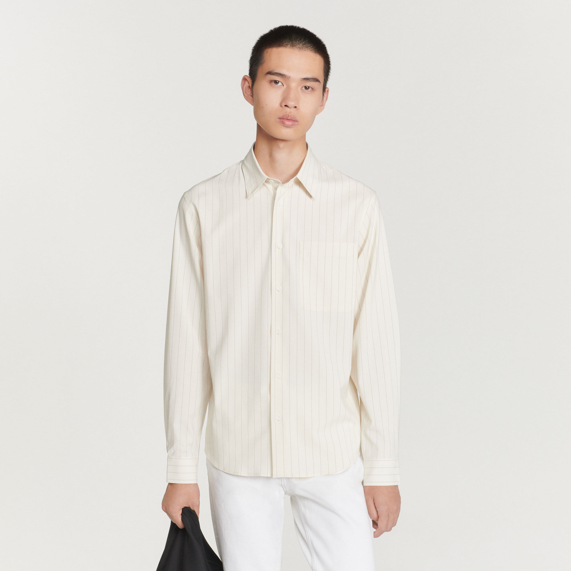 Sandro Striped Flowing Shirt In Ecru