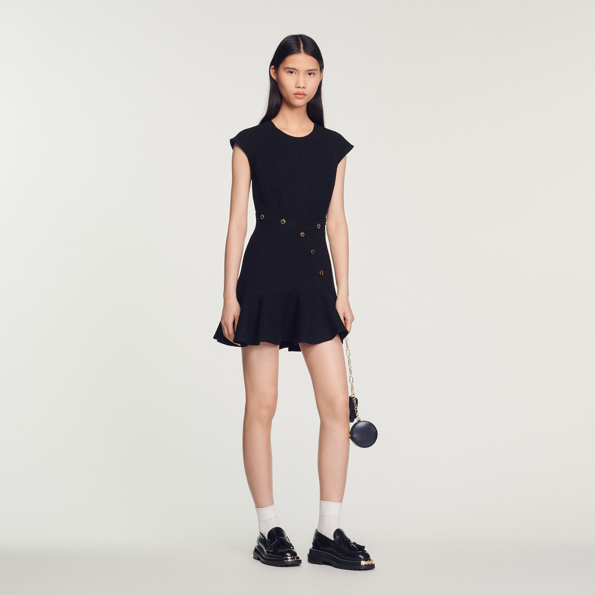 Sandro Asymmetric Tweed Dress In Black | ModeSens