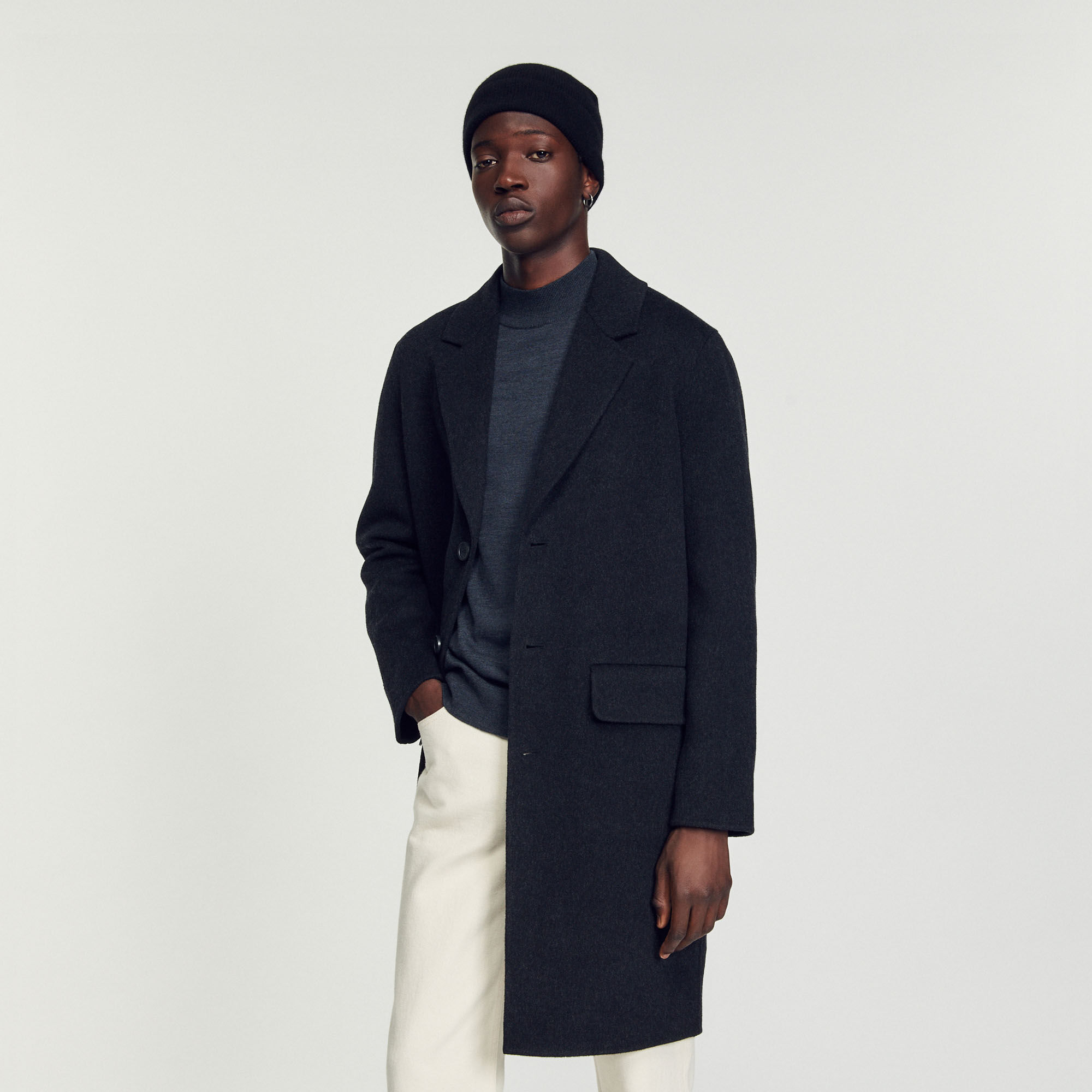 Sandro Straight cut Wool Coat In Heather Charcoal ModeSens